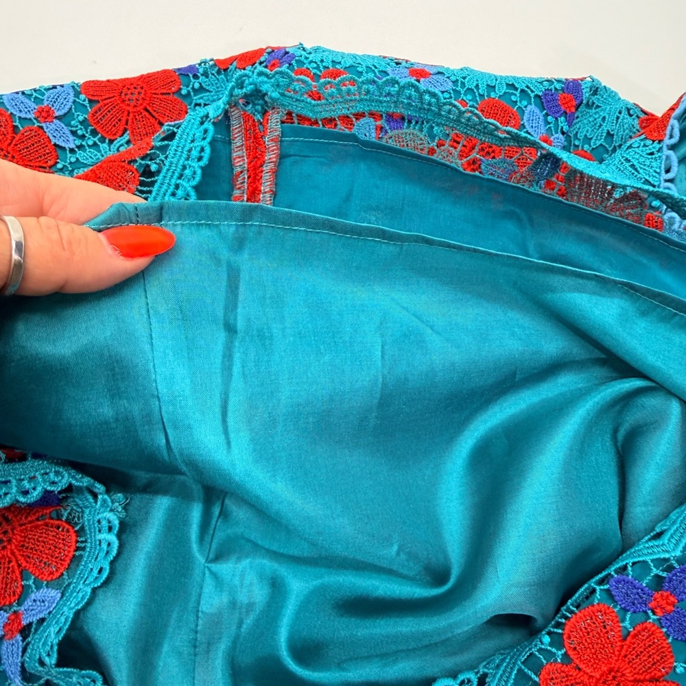 Draper James Size 10 Floral Lace Dress Party Cocktail Sleeveless Red Blue Teal - Picture 5 of 11